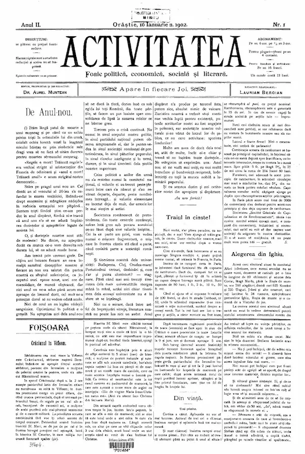 Ziarul Activitatea – anul 1902 – Nr. 1
