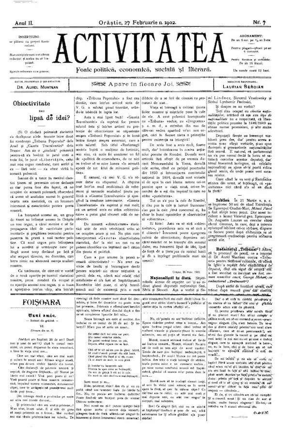 Ziarul Activitatea – anul 1902 – Nr. 7