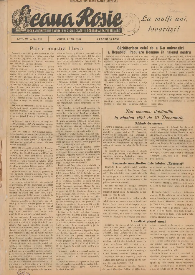 Ziarul Steaua Roșie – anul 1954 – Nr. 220