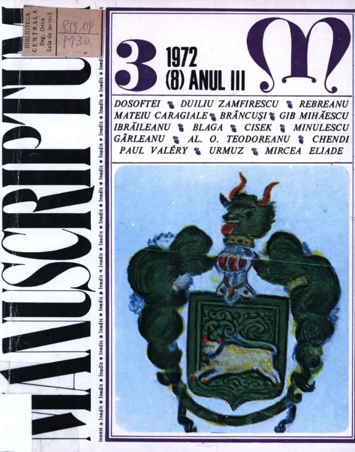 Revista Manuscriptum – anul 1972 – trim. 3